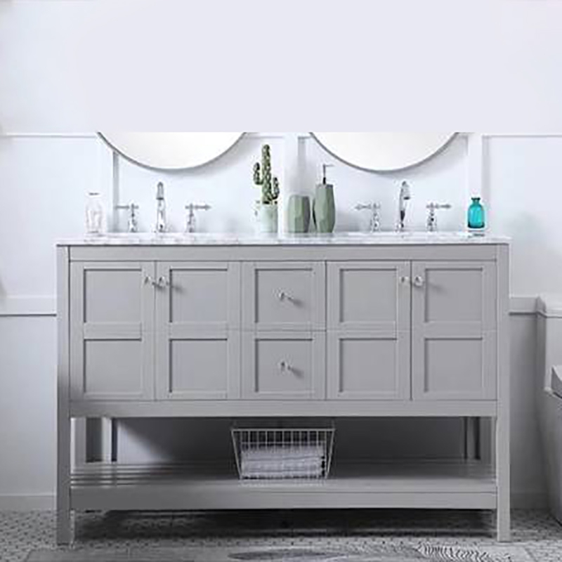 Solid Wood bathroom vanity cabinet natural marble Bathroom Vanity 60 Inch With 2 Drawers and 4 Doors